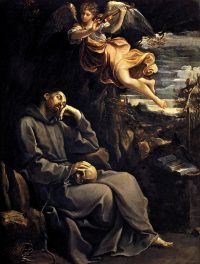 Saint Francis Consoled by the Musical Angel, 1606-1607. Found in the Collection of Pinacoteca Nazionale di Bologna.